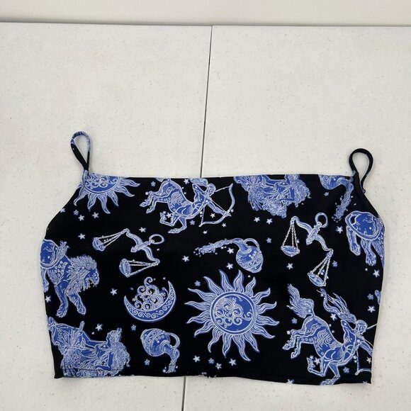 Forever 21 M Zodiac Crop Cami Top Black Blue Celestial Astrological Signs Y2K - Picture 6 of 9